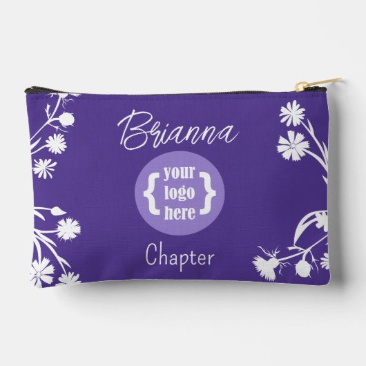 Paarse, witte bloemen, Logo make-uptas Etui (Achterkant)