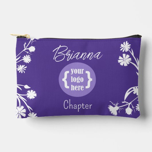 Paarse, witte bloemen, Logo make-uptas Etui (Voorkant)
