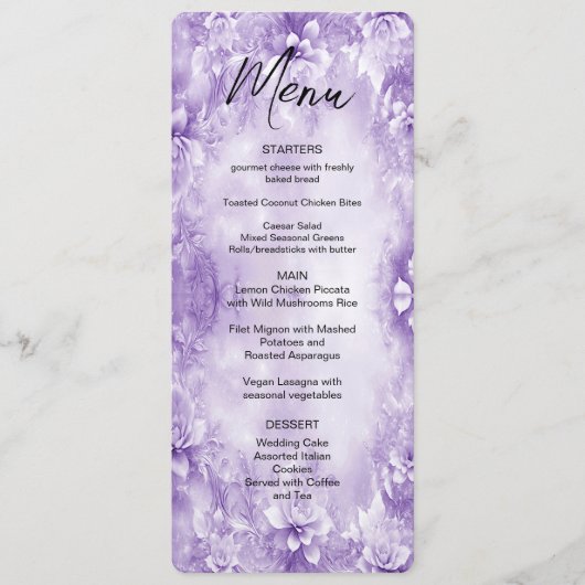 Paarse witte bloemen menu (Voorkant)