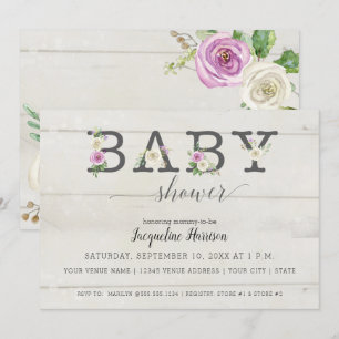 Paarse witte bloemen n hout Meisje Baby shower Kaart