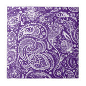 Paarse & Witte Bloemen Paisley Patroon Tegeltje (Voorkant)