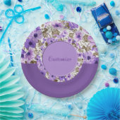 Paarse & Witte Bloemen Papier Borden 4 Papieren Bordje (Feest)