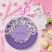 Paarse & Witte Bloemen Papier Borden 4 Papieren Bordje (Feest)