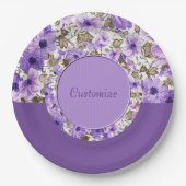 Paarse & Witte Bloemen Papier Borden 4 Papieren Bordje (Voorkant)