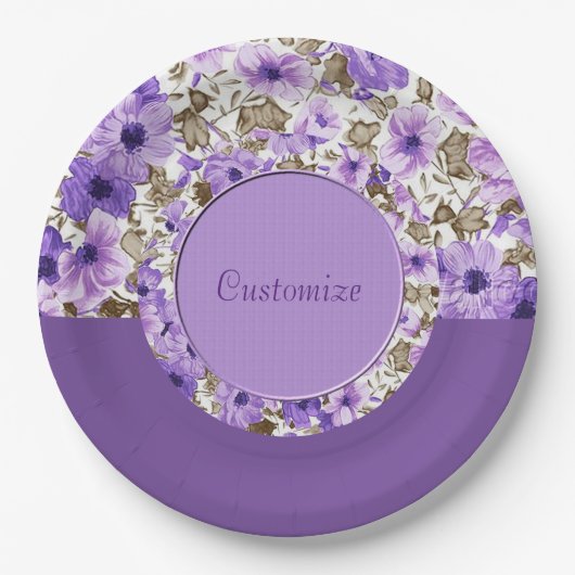 Paarse & Witte Bloemen Papier Borden 4 Papieren Bordje (Voorkant)