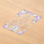 Paarse witte bloemen Princess Castle Quinceañera X Acryl Uitnodigingen (Laagn)
