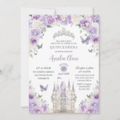 Paarse witte bloemen Princess Castle Quinceañera X Kaart (Voorkant)