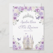 Paarse witte bloemen Princess Castle Quinceañera X Kaart (Achterkant)