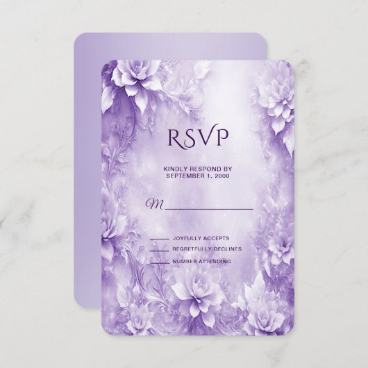 Paarse witte bloemen RSVP-kaart RSVP Kaartje (Voorkant / Achterkant)