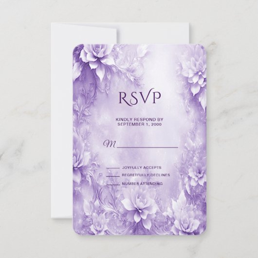 Paarse witte bloemen RSVP-kaart RSVP Kaartje (Voorkant)