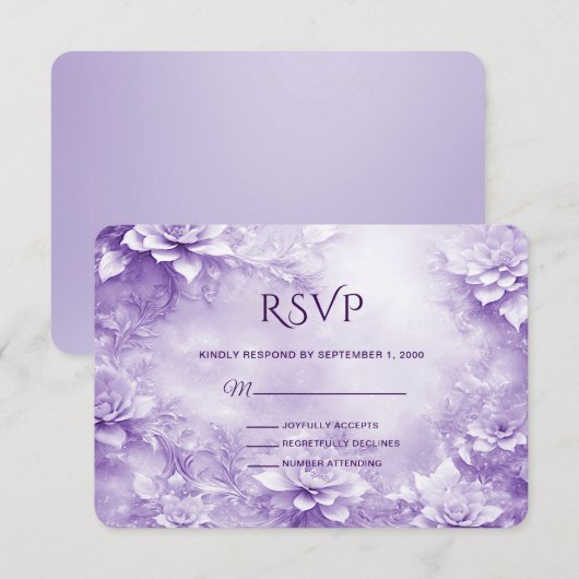 Paarse witte bloemen RSVP-kaart RSVP Kaartje (Voorkant / Achterkant)