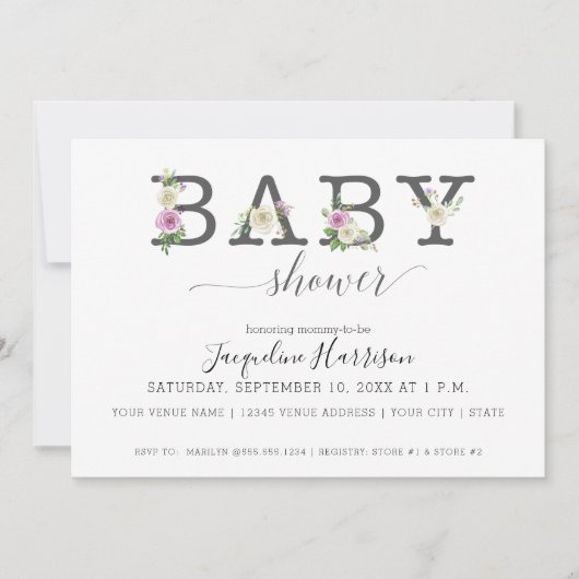 Paarse witte bloemen rustiek | Meisje Baby shower Kaart (Voorkant)