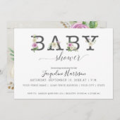 Paarse witte bloemen rustiek | Meisje Baby shower Kaart (Voorkant / Achterkant)