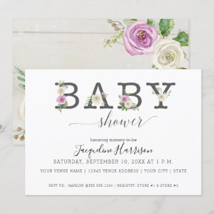 Paarse witte bloemen rustiek Meisje Baby shower Kaart