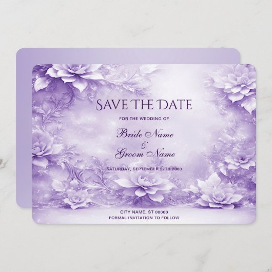 Paarse Witte Bloemen Save The Date (Voorkant / Achterkant)