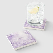 Paarse witte bloemen stenen Onderzetter (Zijkant)