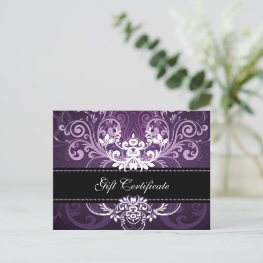 Paarse & Witte Bloemen Swirl Cadeaubon Briefkaart (Staand voorkant)