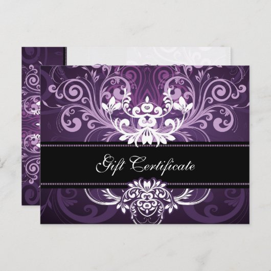 Paarse & Witte Bloemen Swirl Cadeaubon Briefkaart (Voorkant / Achterkant)