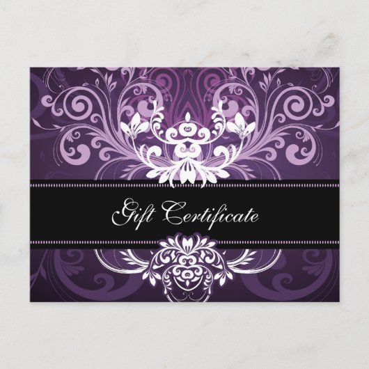 Paarse & Witte Bloemen Swirl Cadeaubon Briefkaart (Voorkant)