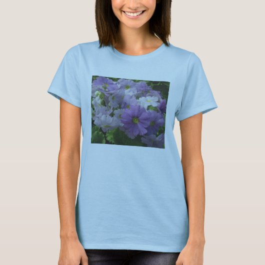 Paarse witte bloemen T-shirt (Voorkant)