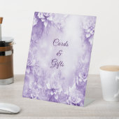 Paarse Witte Bloemen Tafelblad Tekenen Reclamebord Met Voetstuk (Insitu)