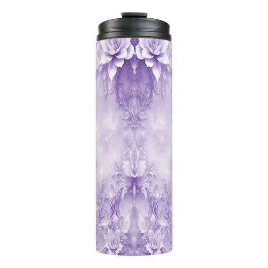 Paarse Witte Bloemen Thermische Tumbler Thermosbeker (Voorkant)