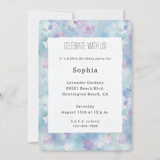 Paarse witte bloemen verjaardag Kaart (Voorkant)