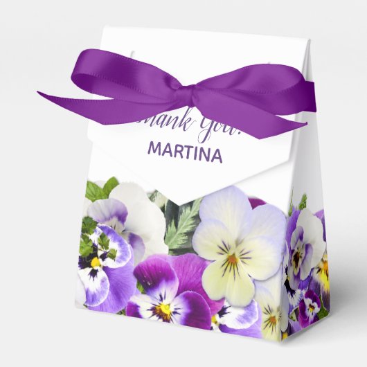 Paarse witte bloemen verjaardag naam Dank je Bedankdoosjes (Voorkant Zijde)