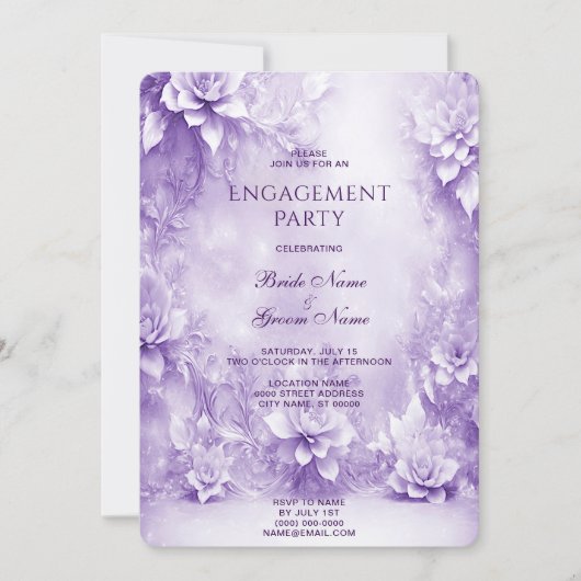 Paarse witte bloemen Verloving uitnodiging (Voorkant)