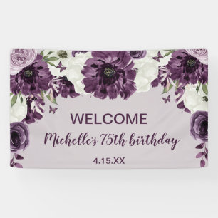 Paarse Witte Bloemen Vlinders 75ste Verjaardag Spandoek