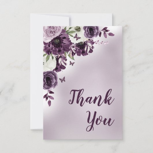 Paarse witte bloemen vlinders verjaardag bedankkaart (Voorkant)