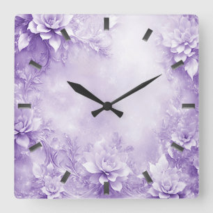 Paarse witte bloemen wandklok