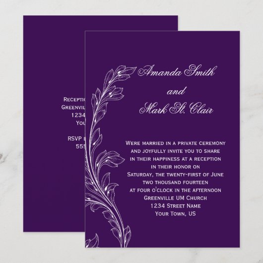 Paarse Witte Bloemen Wervelingen Post Wedding Kaart (Voorkant / Achterkant)