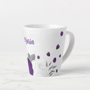 paarse witte bloemen zilver botanische bruiloft latte mok