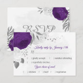 paarse witte bloemen zilveren botanische maaltijd  RSVP kaartje (Voorkant / Achterkant)