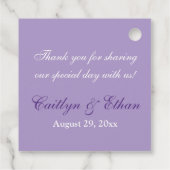 Paarse, witte bloemenbruiloft gunst Label (Achterkant)