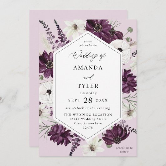 Paarse & witte bloemenbruiloft - Lavendel Kaart (Voorkant / Achterkant)