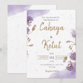 Paarse witte bloemenbruiloft uitnodiging (Voorkant / Achterkant)