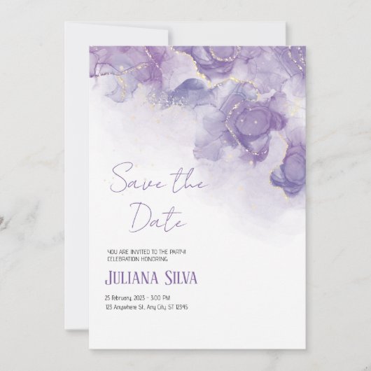 Paarse witte bloemenbruiloft uitnodiging (Voorkant)