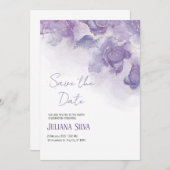 Paarse witte bloemenbruiloft uitnodiging (Voorkant / Achterkant)