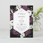 Paarse & witte bloemenbruiloft - Zwart Kaart (Staand voorkant)