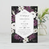 Paarse & witte bloemenbruiloft - Zwart V2 Kaart (Staand voorkant)