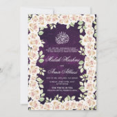 Paarse witte bloemenislamitische moslim bruiloft kaart (Voorkant)