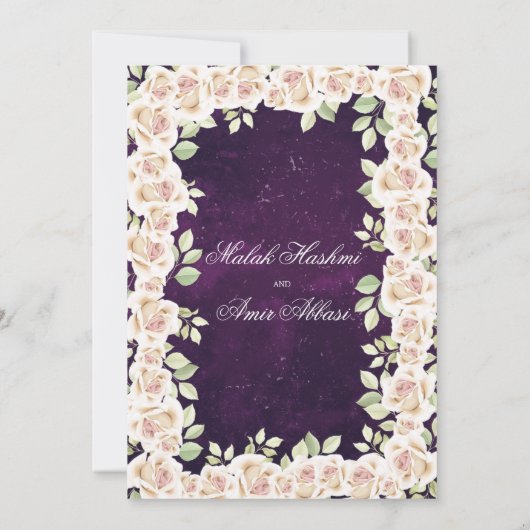 Paarse witte bloemenislamitische moslim bruiloft kaart (Achterkant)