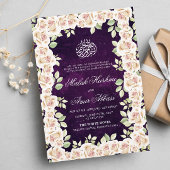 Paarse witte bloemenislamitische moslim bruiloft kaart