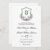 Paarse witte bloemenkam bruiloft kaart (Voorkant / Achterkant)