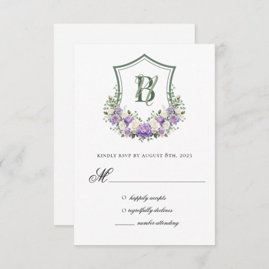 Paarse witte bloemenkam bruiloft reactie Kaart (Voorkant / Achterkant)