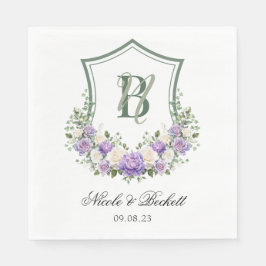 Paarse witte bloemenkam bruiloft servet