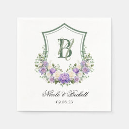 Paarse witte bloemenkam bruiloft servet