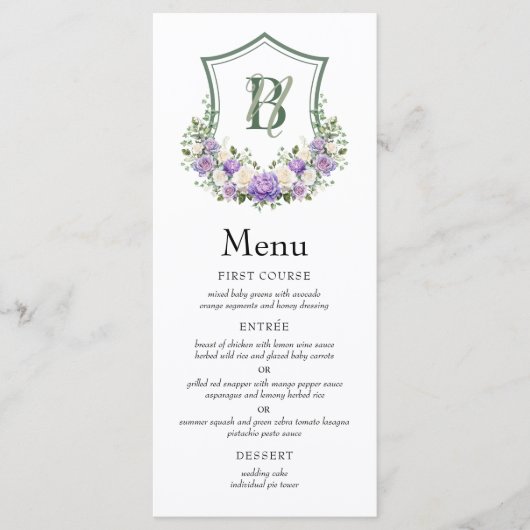 Paarse Witte Bloemenkroon Trouw Menu (Voorkant)